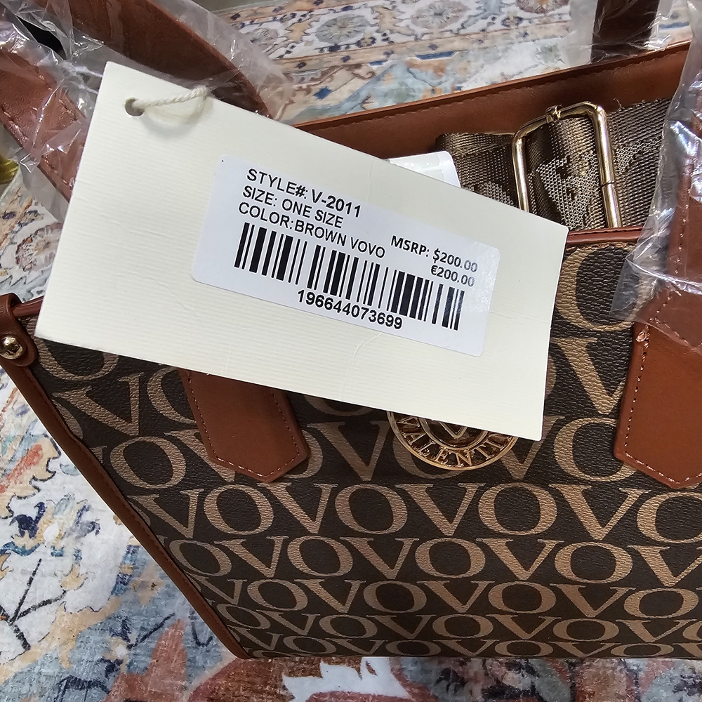 New Valentino Orlandi Vegan Leather Brown Monogram Tote - Picture 3 of 5